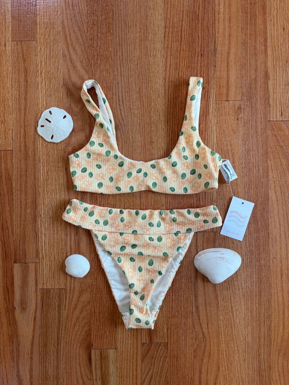 NWT Dippin Daisys Yellow/Olive Print Bikini Set